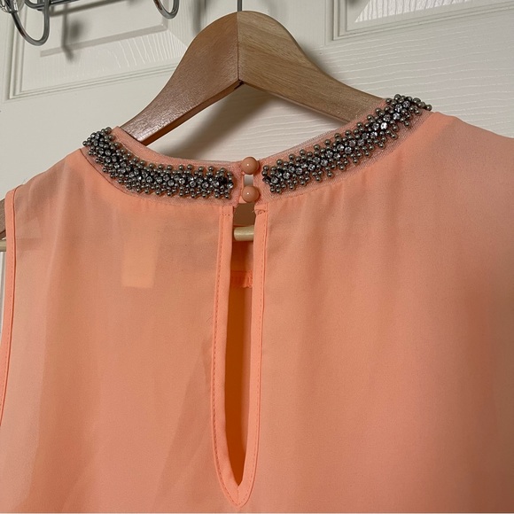 A’gaci Sheer Peach Color Blouse w/ Embellished Collar - Picture 5 of 6